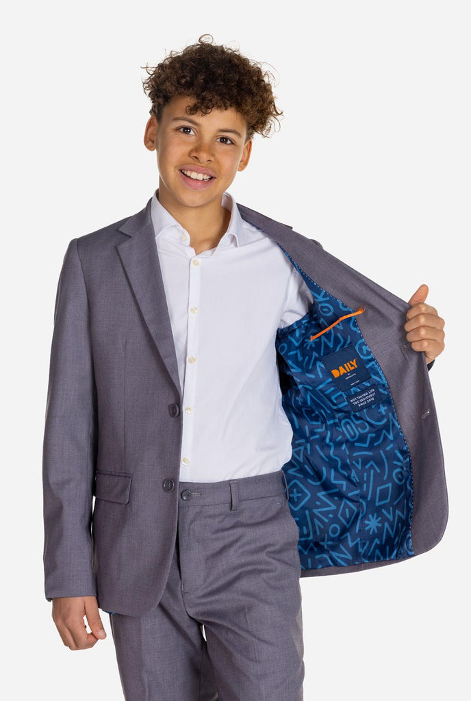 Teen wearing OppoSuits Daily Grey teen boys suit