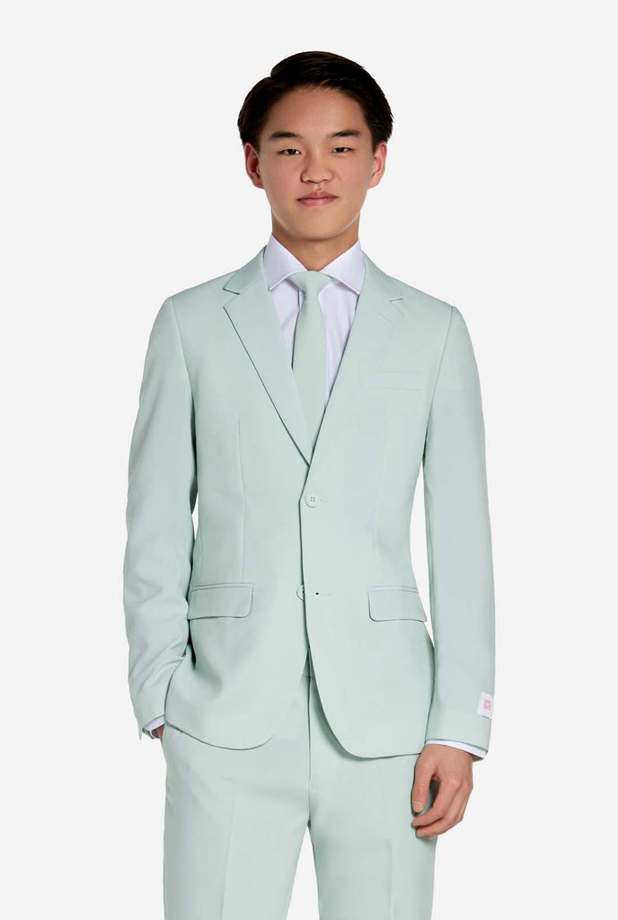 Teen wearing mint green teen boys suit.