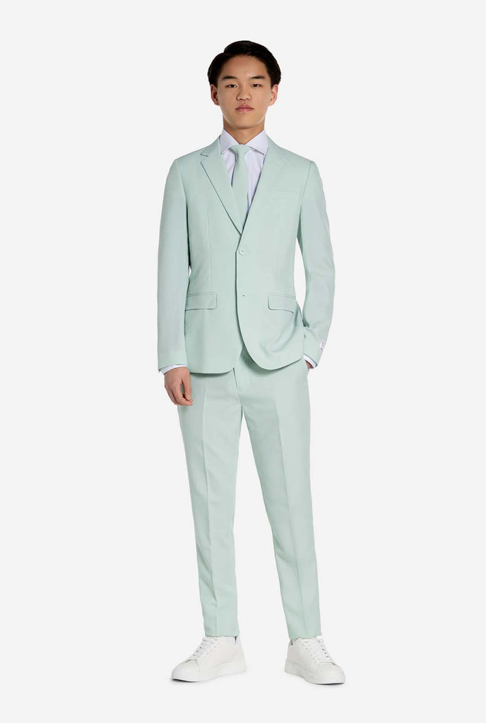 Teen wearing mint green teen boys suit.