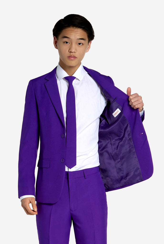 Teen wearing purple teen boys suit.