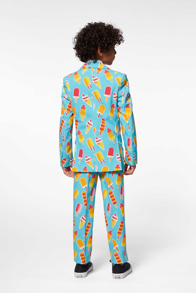 Ice cream suit for boys worn by boy view from back