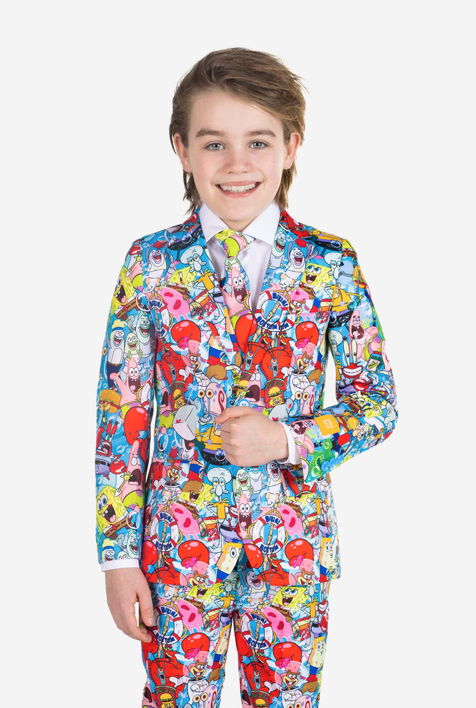 Boy wearing a spongebob suit