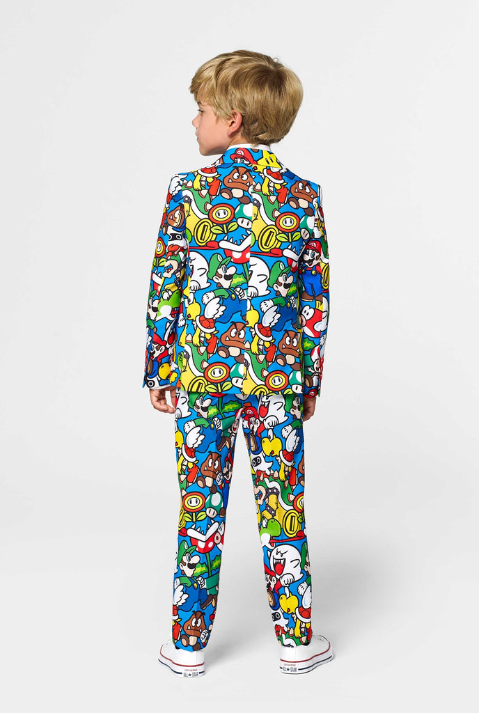 Nintendo Super Mario suit for kids worn by boy from the back