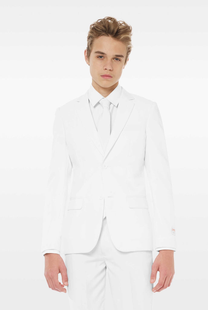 Teen wearing white suit