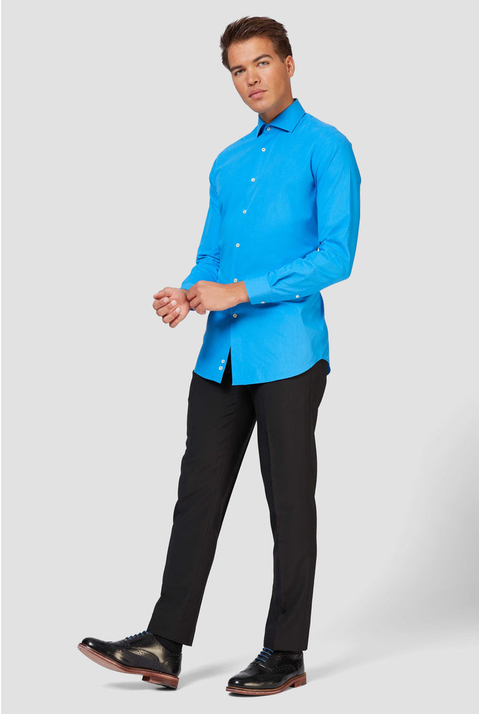 Blue shirt worn by man