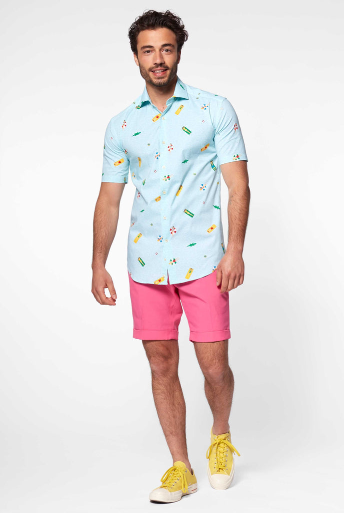 Man wearing summer shirt with pool icons