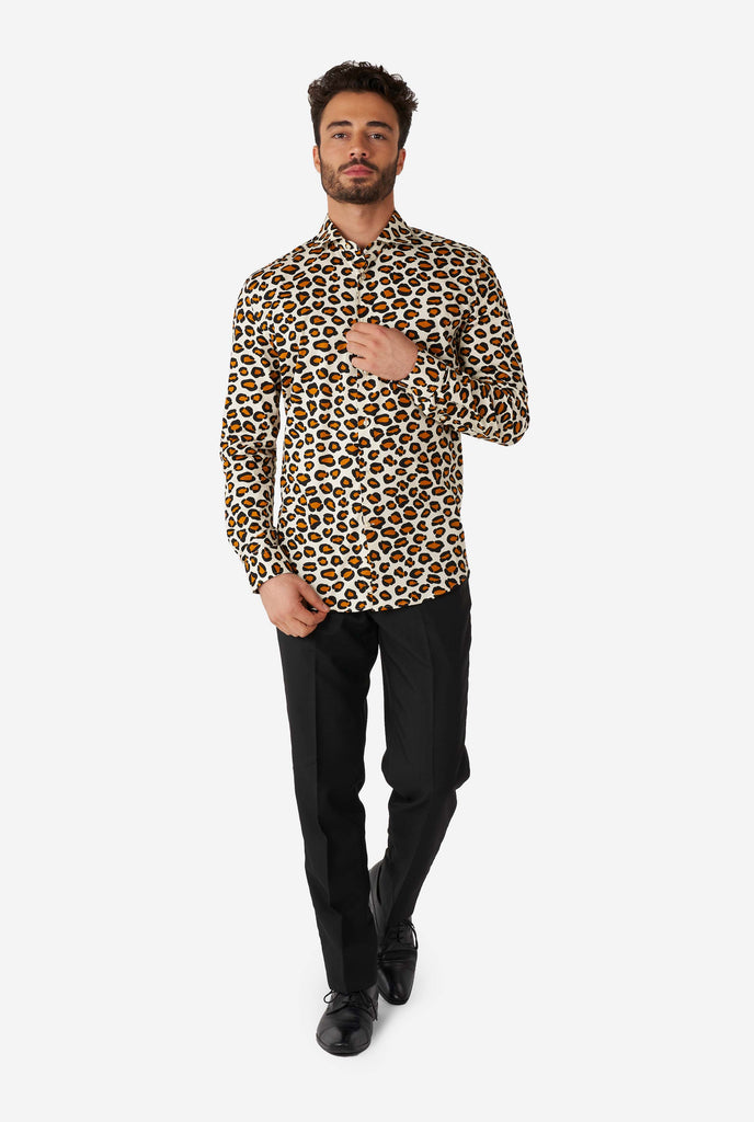 Man wearing dress shirt with Leopard-print