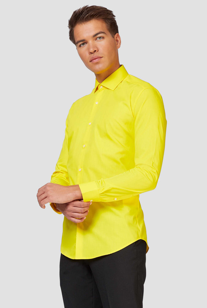 Man wearing yellow dress shirt