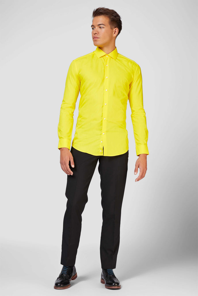 Man wearing yellow dress shirt