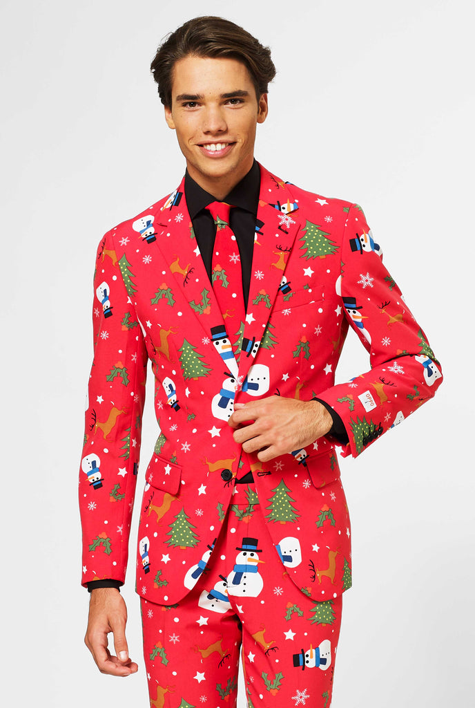 Man wearing Red Christmas men's suit