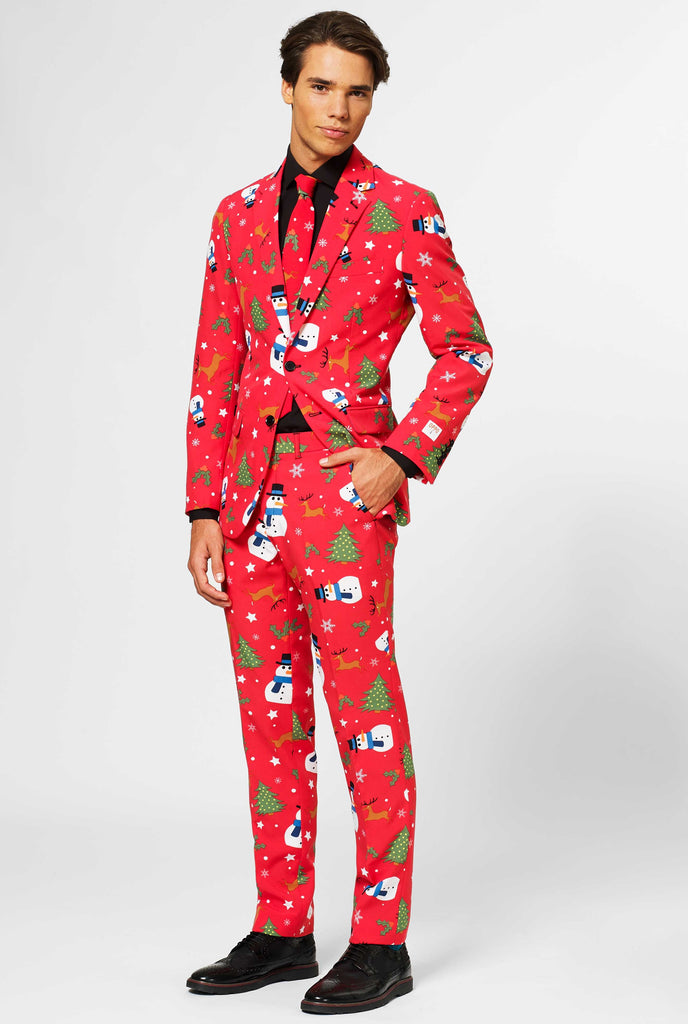 Man wearing Red Christmas men's suit