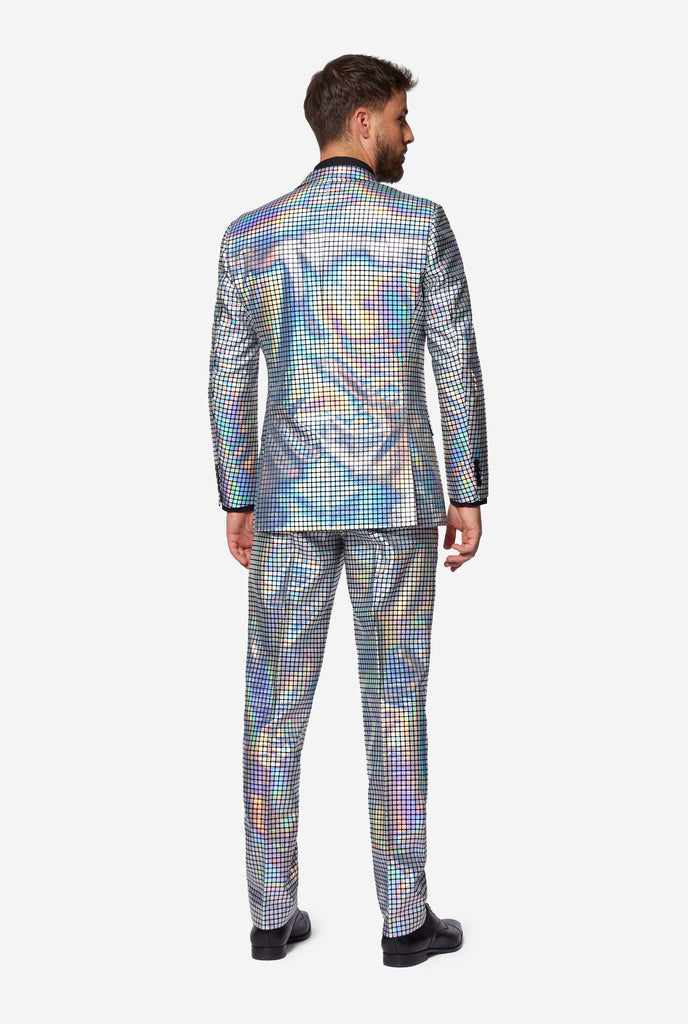 Man wearing Disco suit, view from the back