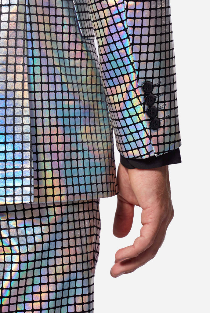 Man wearing Disco suit, sleeve close up