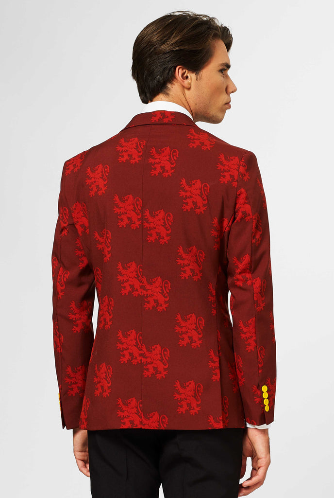 Harry Potter red Gryffindor suit worn by man from behind