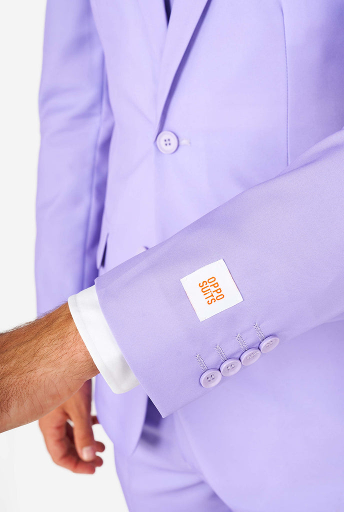 Man wearing lavender purple colored suit