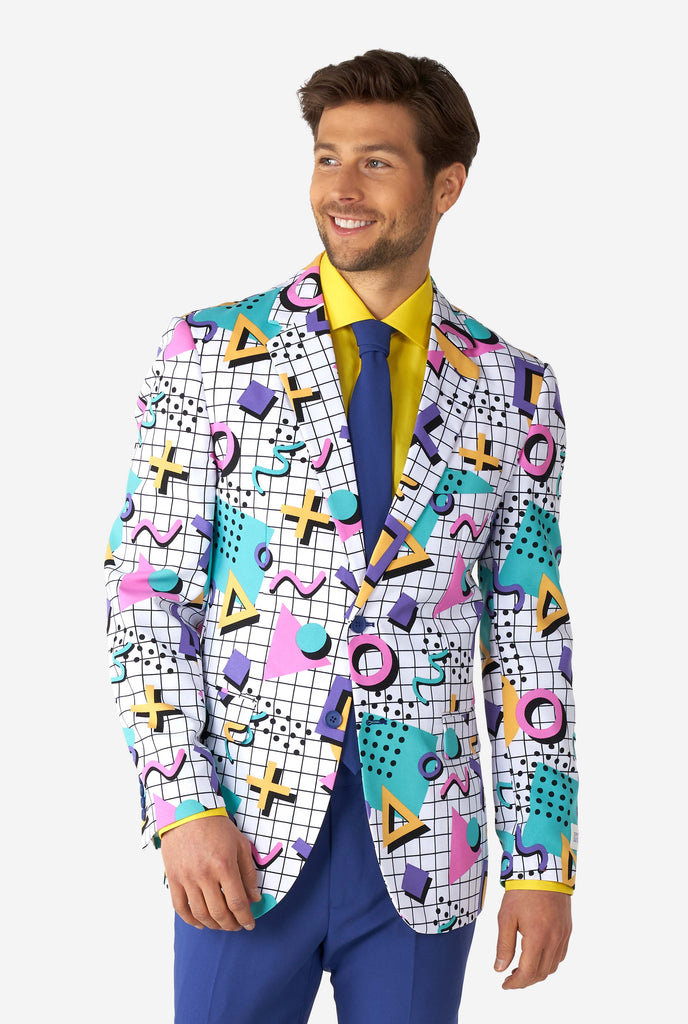 Man wearing Memphis Group retro style men's suit