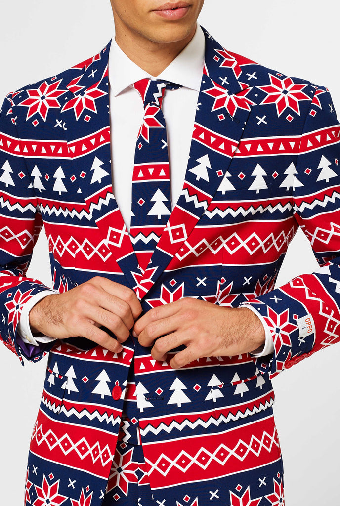 Nordic themed Christmas suit worn by man