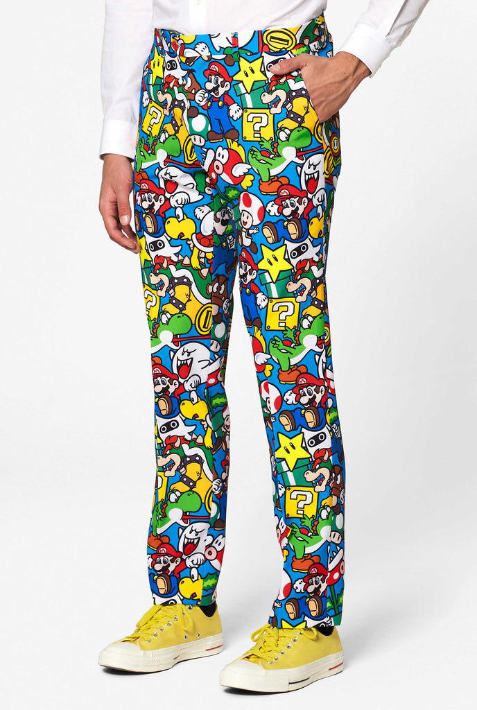 Funny carnaval gaming suit Super Mario worn by man pants