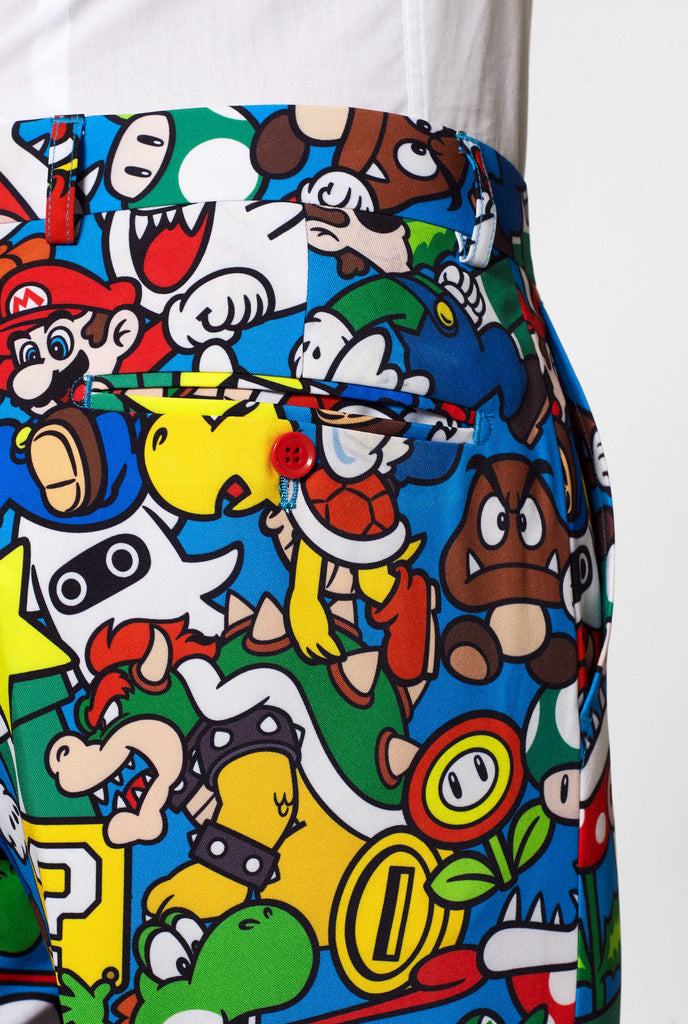 Funny Carnaval gaming suit Super Mario worn by man backside pants pocket