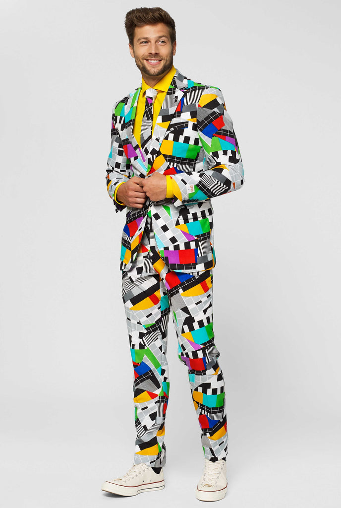 Man wearing testscreen print men's suit