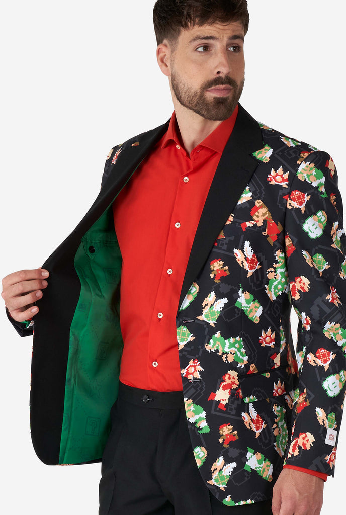 Man wearing Super Mario bros blazer 