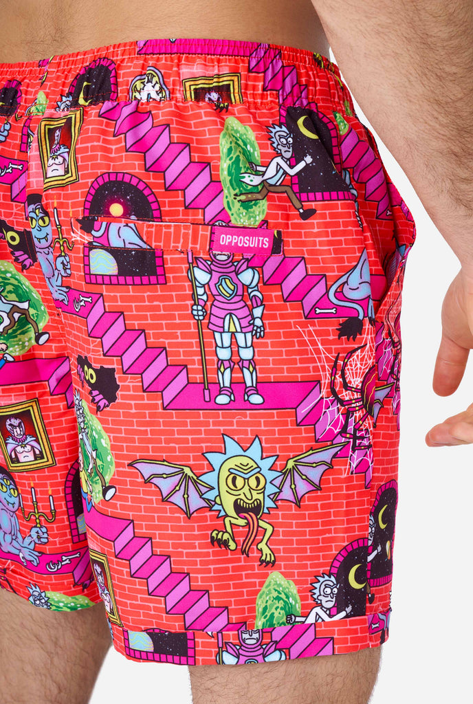 Man wearing summer shorts, with Rick and Morty print