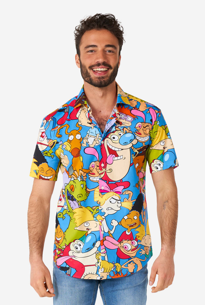 Man wearing summer shirt with Nickelodeon characters print