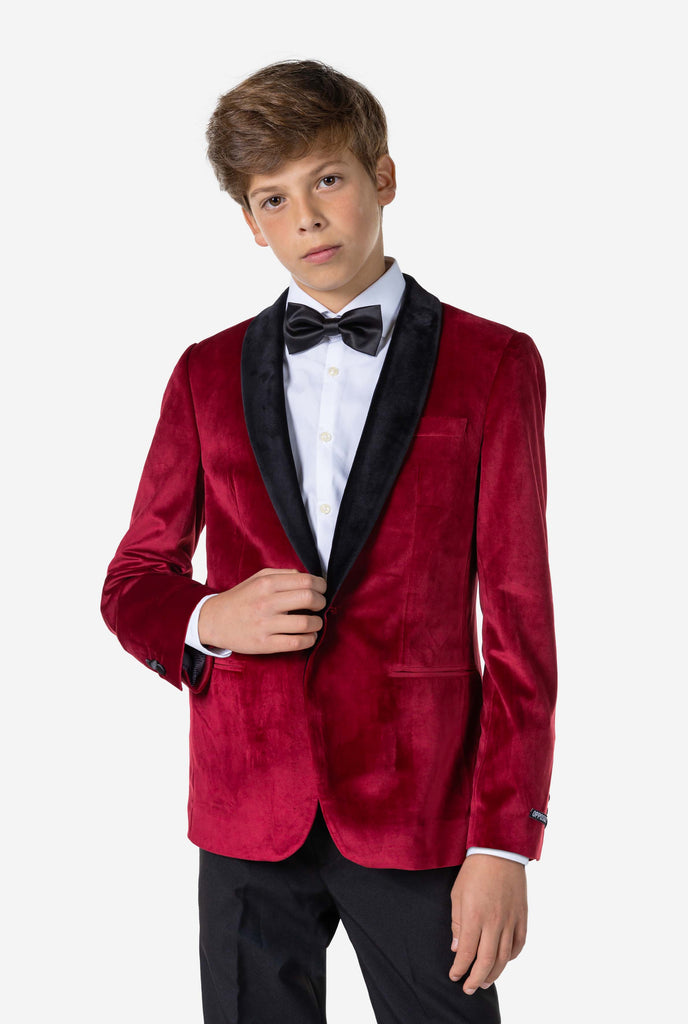 Teen wearing Burgundy red Christmas Dinner Jacket