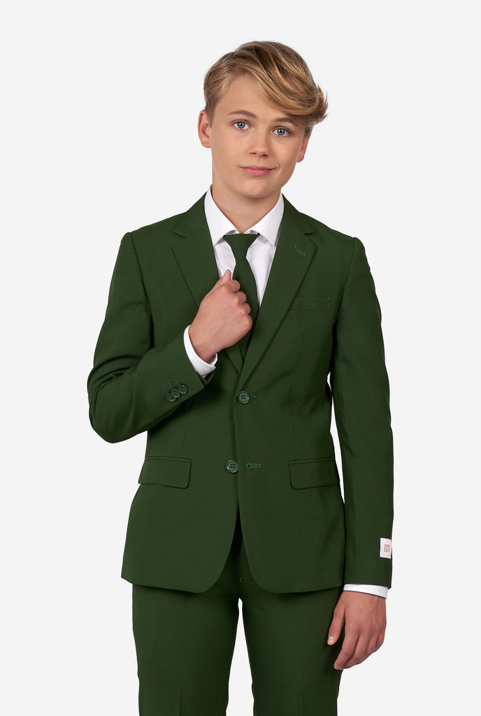 Teen wearing formal dark green suit