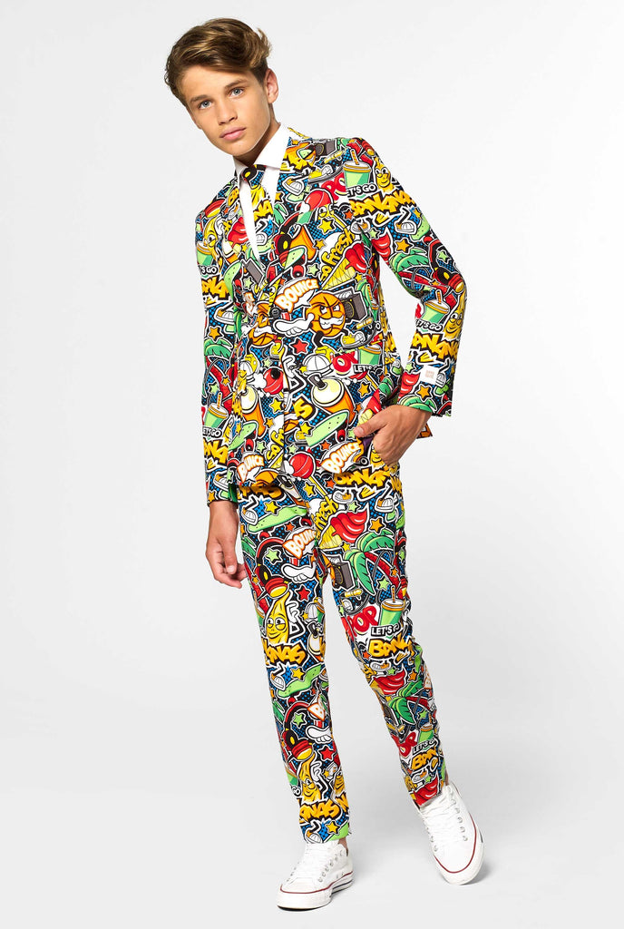 Crazy retro suit Street Vibes for teen boys worn by boy 